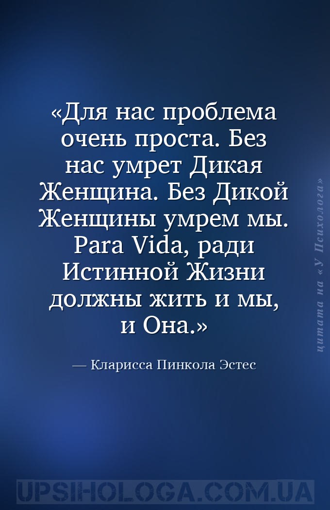 Для нас проблема очень проста. Без нас умрет Дикая Женщина. Без Дикой Женщи... — Кларисса Пинкола Эстес
