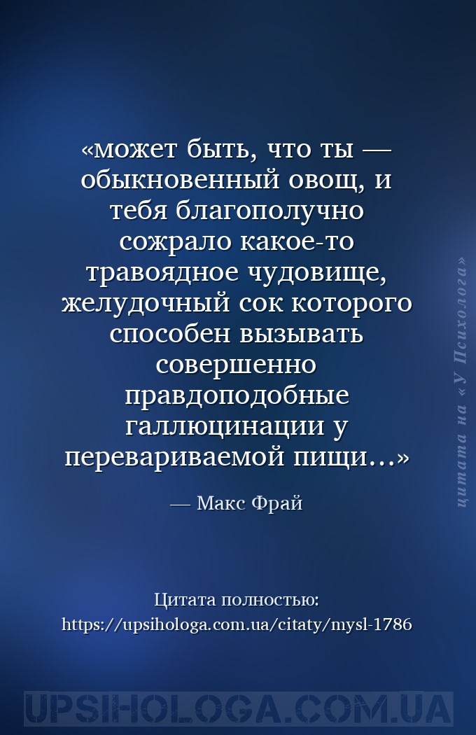 может быть, что ты — обыкновенный овощ, и тебя  благополучно сожрало какое-... — Макс Фрай