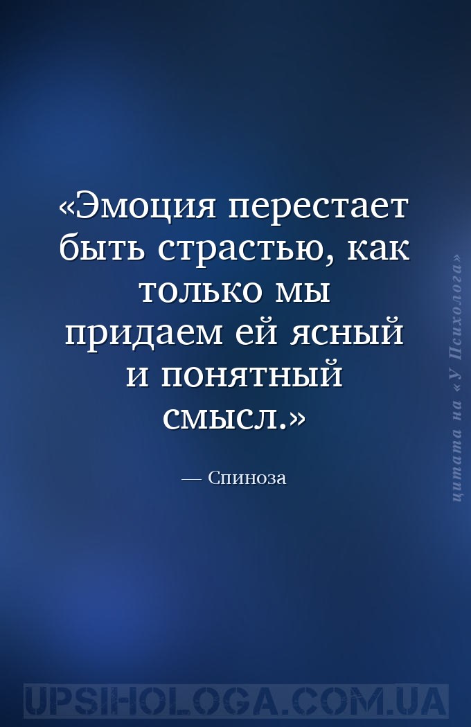 Эмоция перестает быть страстью, как только мы придаем ей ясный и понятный с... — Спиноза