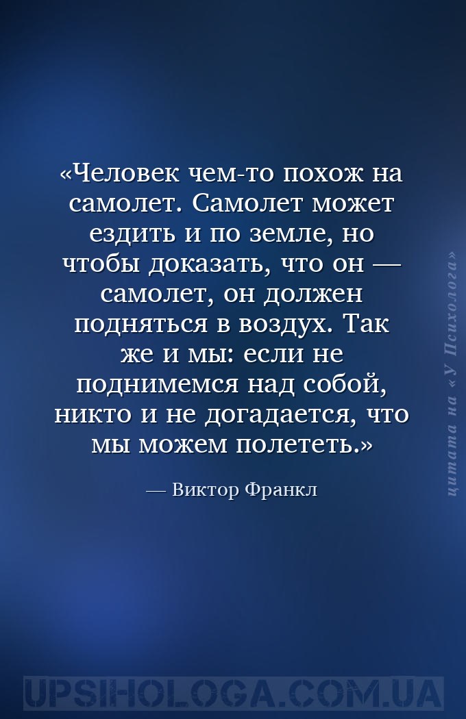 Человек чем-то похож на самолет. Самолет может ездить и по земле, но чтобы... — Виктор Франкл