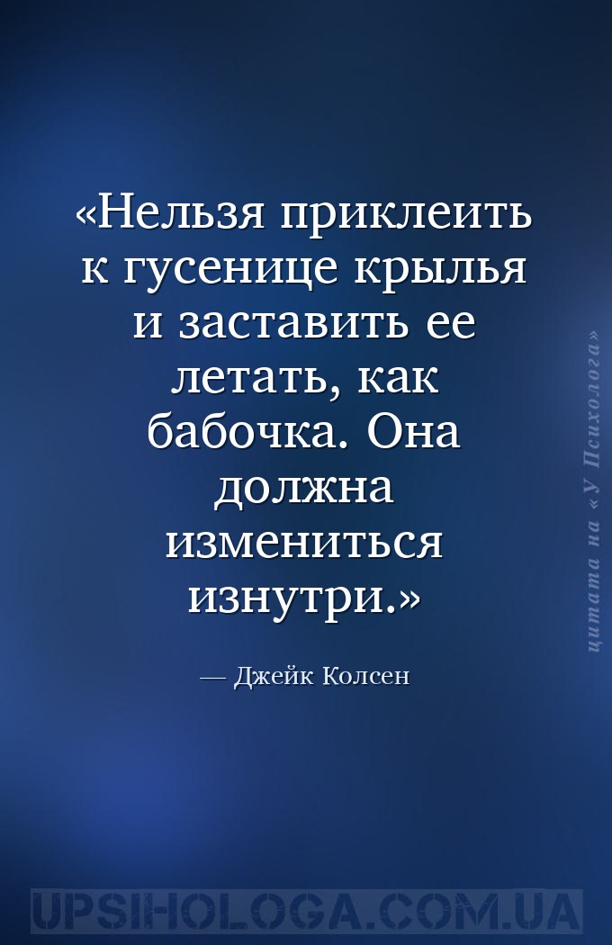 Нельзя приклеить к гусенице крылья и заставить ее летать, как бабочка. Она... — Джейк Колсен