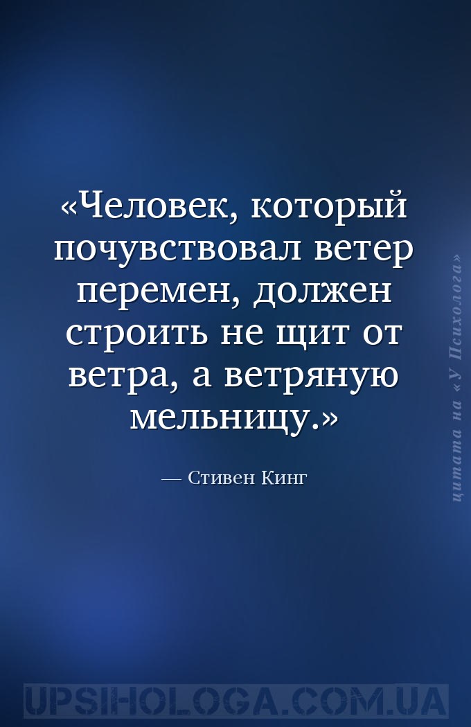 Человек, который почувствовал ветер перемен, должен строить не щит от ветра... — Стивен Кинг