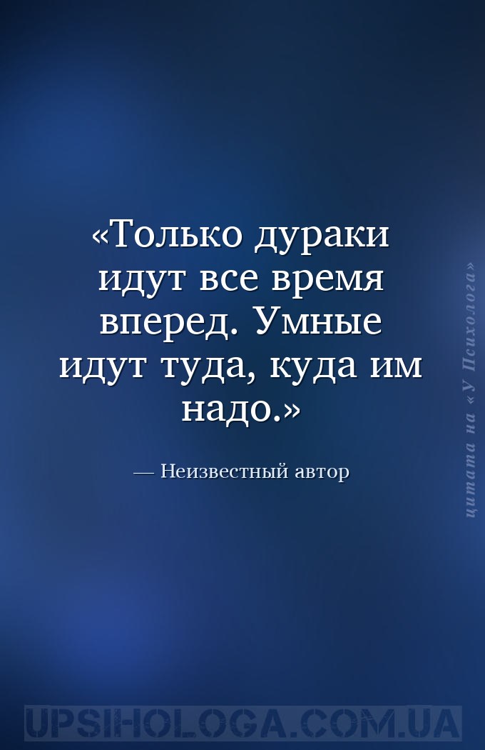 Только дураки идут все время вперед. Умные идут туда, куда им надо. — Неизвестный автор