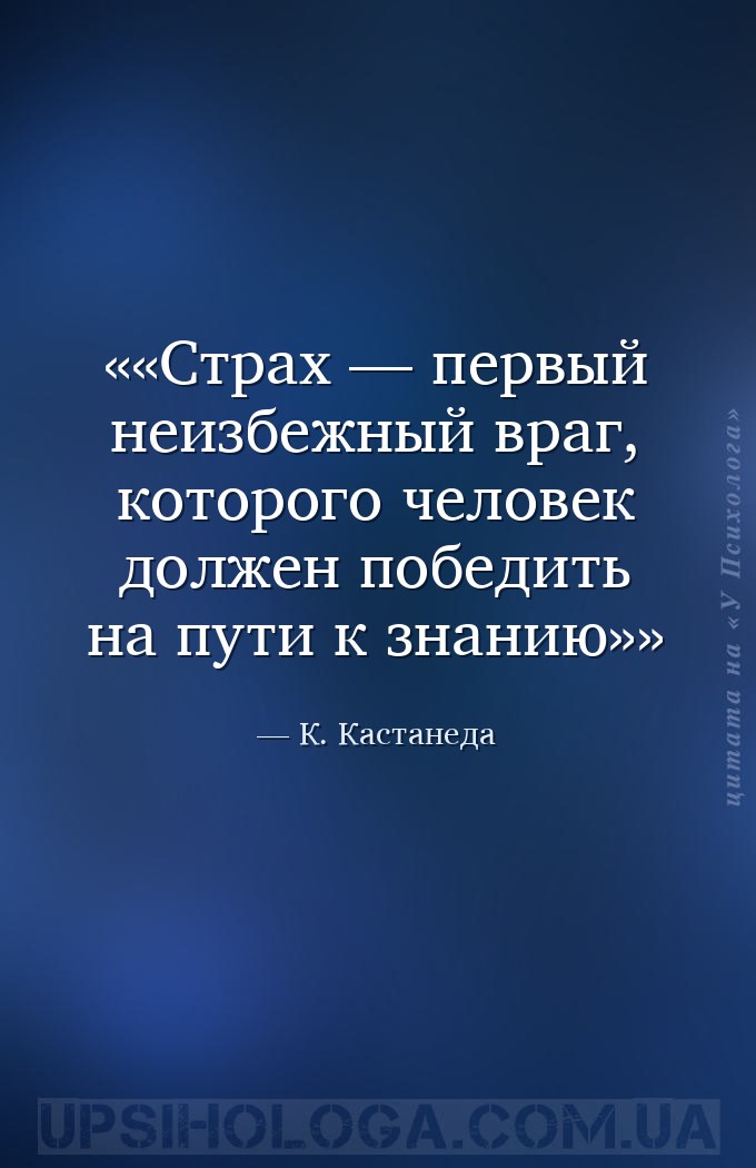 «Страх — первый неизбежный враг, которого человек должен победить на пути к... — К. Кастанеда