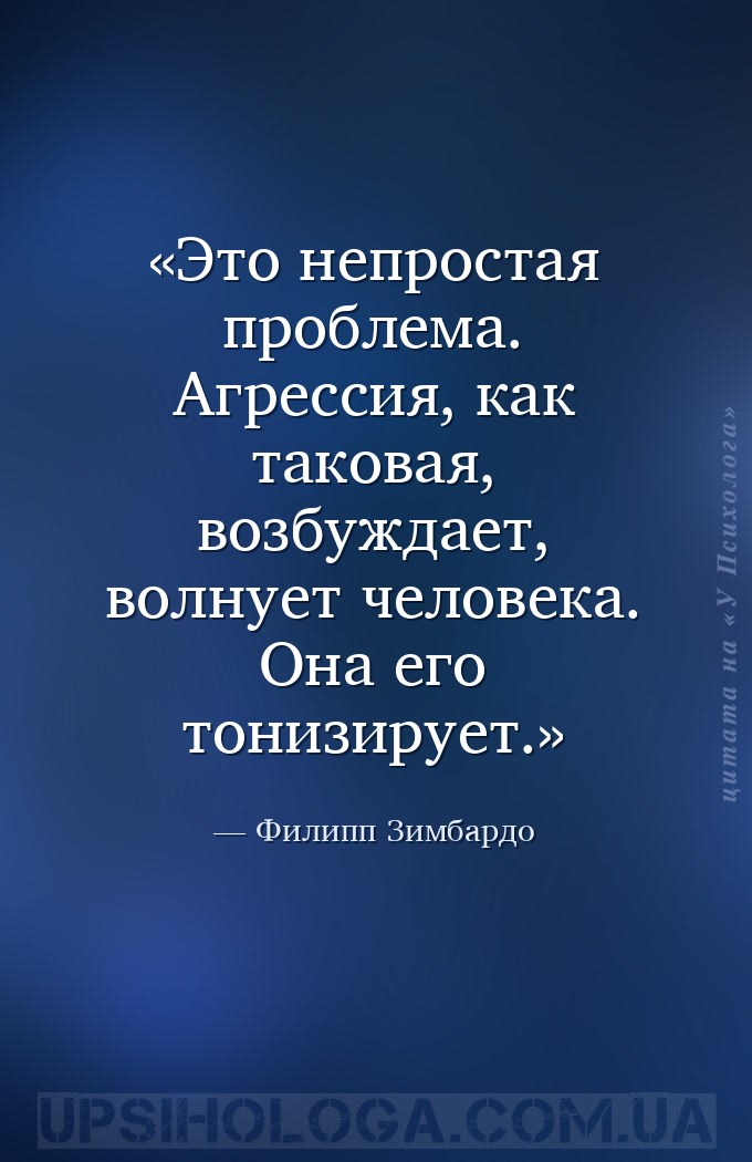 Это непростая проблема. Агрессия, как таковая, возбуждает, волнует человека... — Филипп Зимбардо