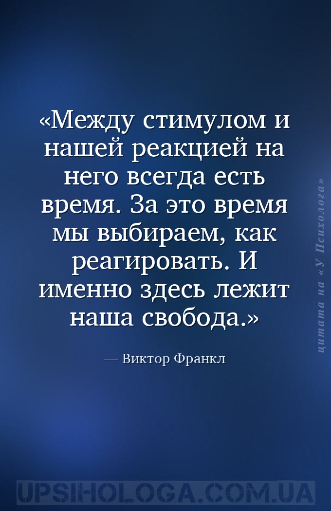 Между стимулом и нашей реакцией на него всегда есть время. За это время мы... — Виктор Франкл