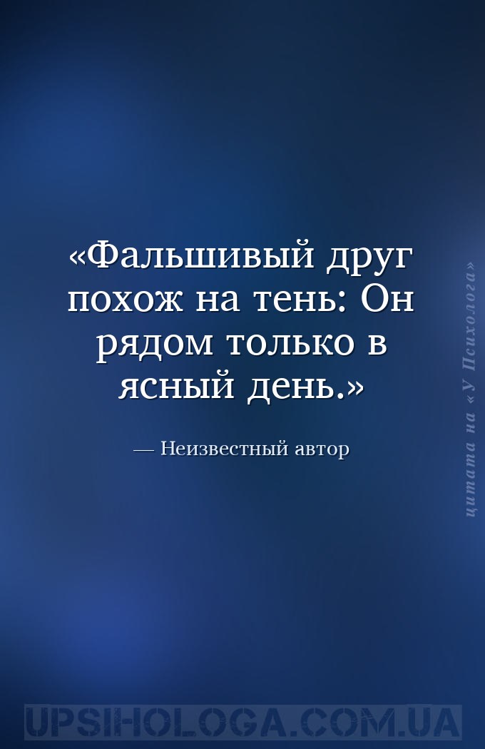Фальшивый друг похож на тень:
Он рядом только в ясный день. — Неизвестный автор