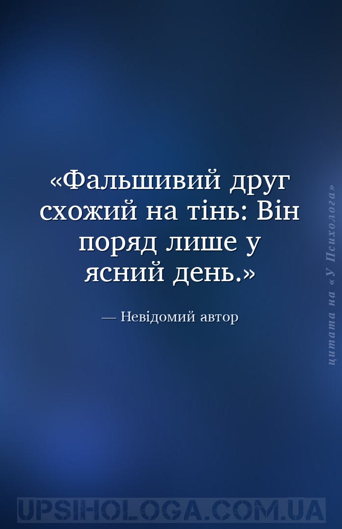 Фальшивий друг схожий на тінь:
Він поряд лише у ясний день. — Невідомий автор