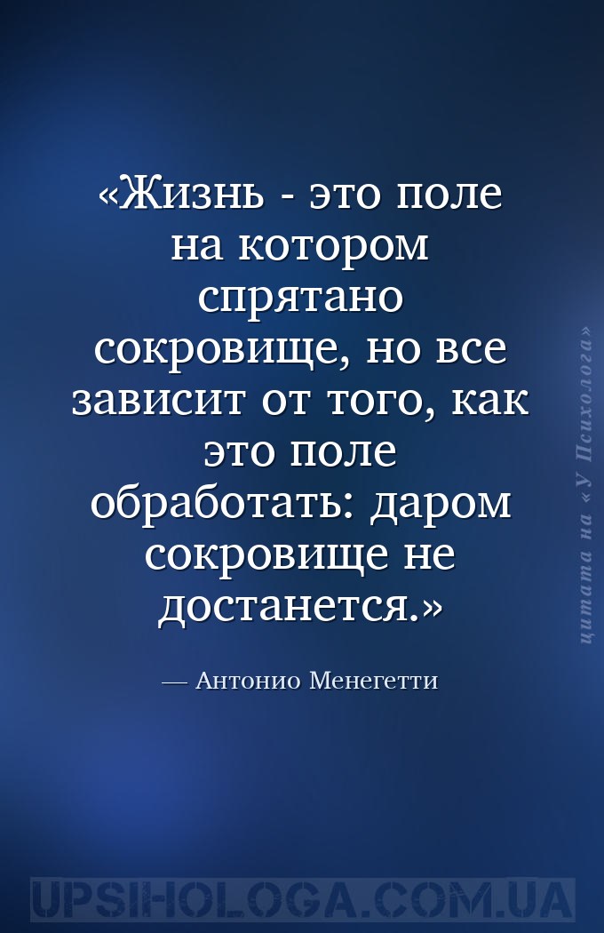 Жизнь - это поле на котором спрятано сокровище, но все зависит от того, как... — Антонио Менегетти